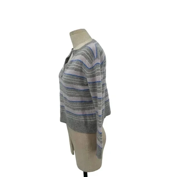 360‎ Cashmere Rosa Sweater Long Sleeve V-Neckline Striped Gray Blue Size XS - Picture 5 of 9